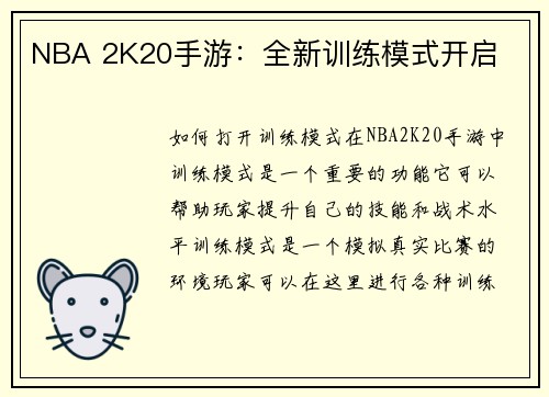 NBA 2K20手游：全新训练模式开启